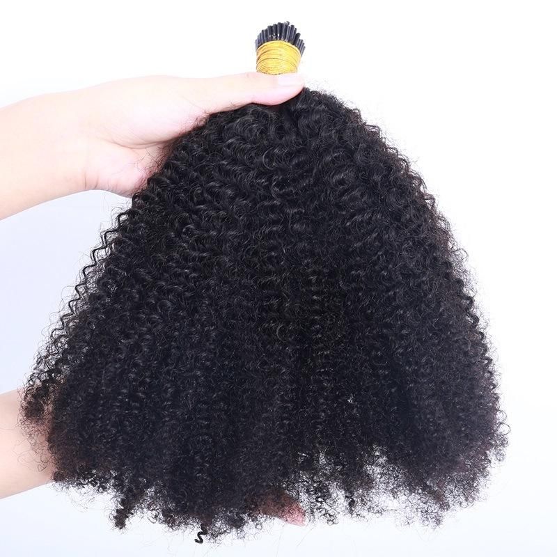 8inch Piece of Afro Kinky Curly Human Hair 4b 4c I Tip Microlinks Brazilian Virgin Hair Extensions Hair Bulk Natural Black Color