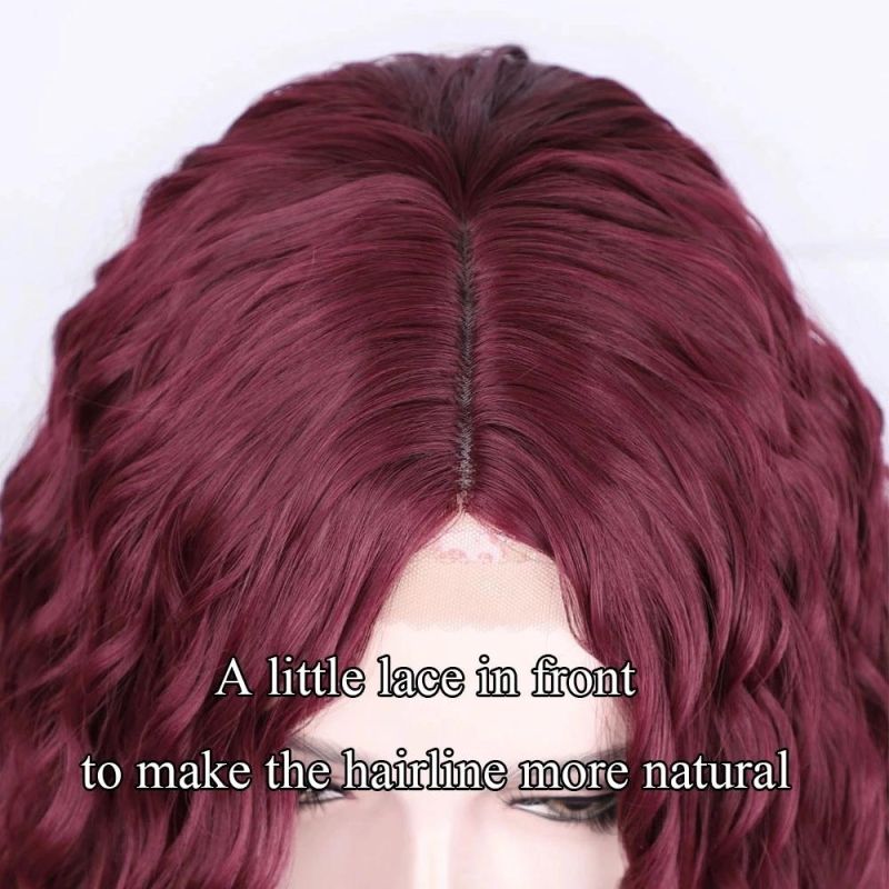 Kaki Hair 24inch Wine Red Ombre Color Synthetic Long Kinly Curly Wigs for Women
