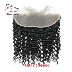 Transparent 13X4 Lace Frontal Deep Wave Remy Brazilian Human Hair Ear to Ear Natural Color