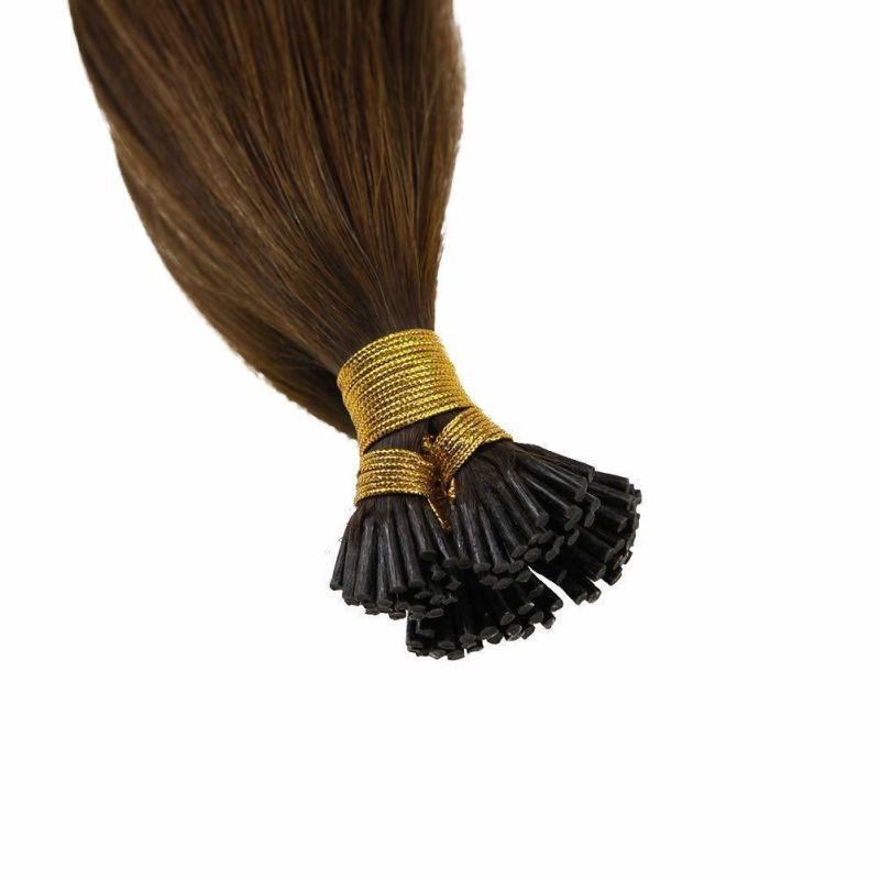 24inch Remy Hair Extensions I Tip Balayage Dark Brown Fading to Medium Brown Highlighted Pre Bonded Hair Extensions 1g /Strand