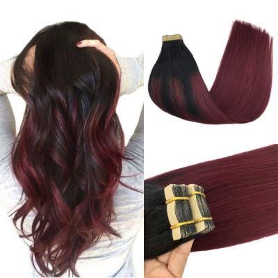 18inch Ombre Tape in Hair Extensions Balayage Jet Black to Red Skin Weft Tape in Human Hair Extensions Natural Hair 20PCS 50g