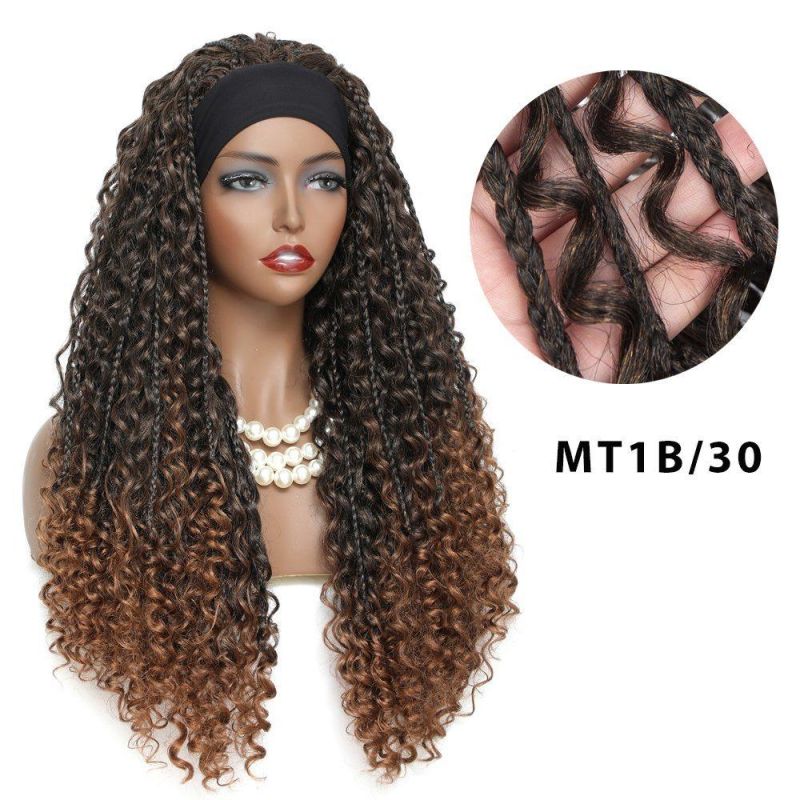 Headband Wigs with Bohemian Box Braid Hair Goddess River Locs 26 Inch Curly Crochet Hair Black Color Synthetic Braided Wig