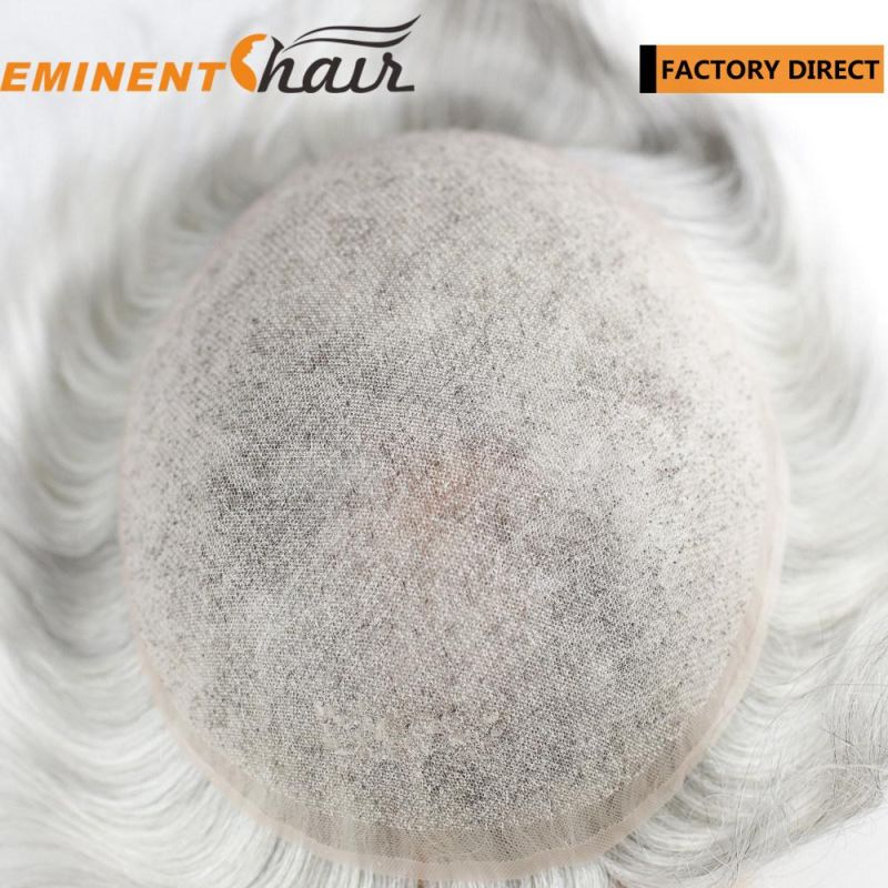 Grey Human Hair Men′s Hair Replacement System Toupee