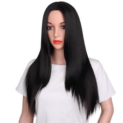 24inch Long Straight Hair Wig Middle Part Heat Resistant Synthetic Fiber Wig for Women