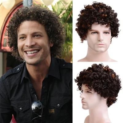 Toupee Men Curly Synthetic Short Wigs for Men&prime;s Daily Wig Mixed Male Curly Natural Cosplay Hair Heat Resistant Breathable
