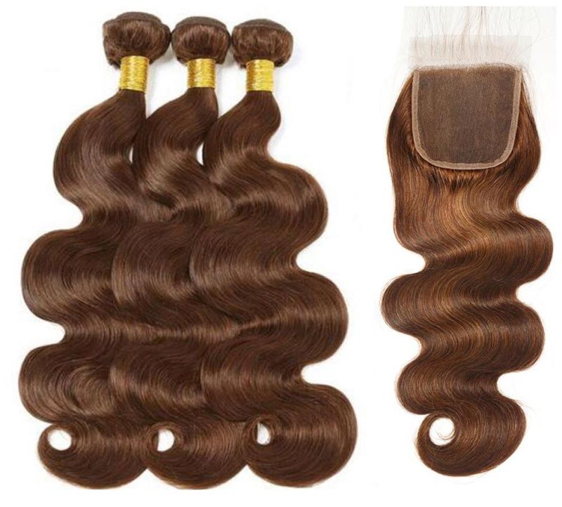 Chocolate Brown Bundles with 4X4 5X5 Closure #4 Brown Body Wave Bundles with Closure Brazilian Hair Weave Bundles with Closure Remy Hair