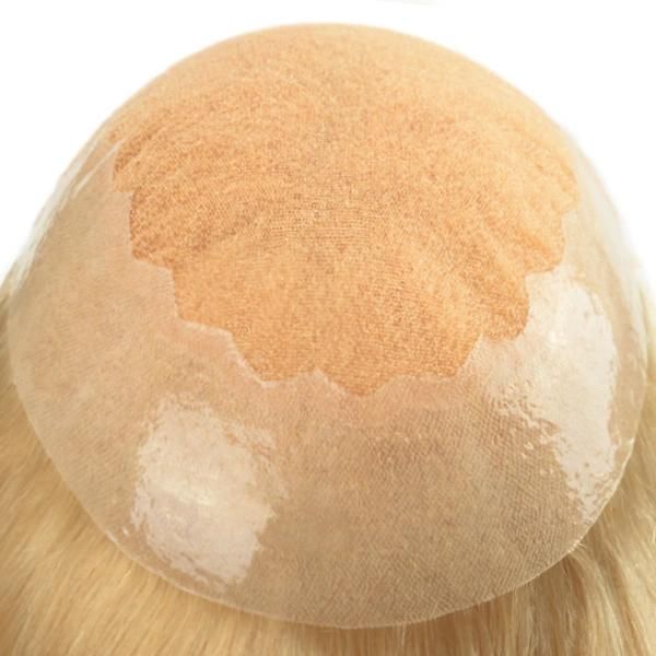 Women’ S Natural Hair Toupee French Lace with Clear PU Back Sides Q6 613 Blond Long Hair