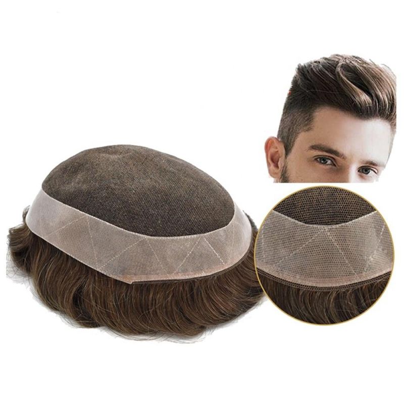 Kbeth MD Mixed Gray Transparent Toupee Wig Topper Human Hair for Black Men Hair Wigs Replace System From China Factory