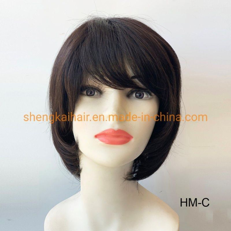 Wholesale Premium Quality Short Hair Style Full Handtied Human Hair Synthetic Hair Mix Women Hair Wigs