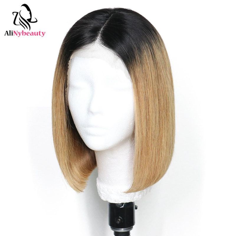 100% Brazilian Human Hair Bob Lace Wig Natural Straight 1b/27#