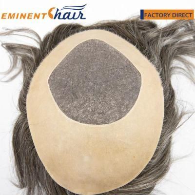 Human Grey Fine Mono with Npu Hair Replacement System Toupee for Man