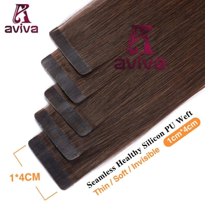 Aviva Virgin Hair Double Side Tape Hair Extension PU Tape Human Hair Extension Natural Color 20inch (AV-TP0020-2)