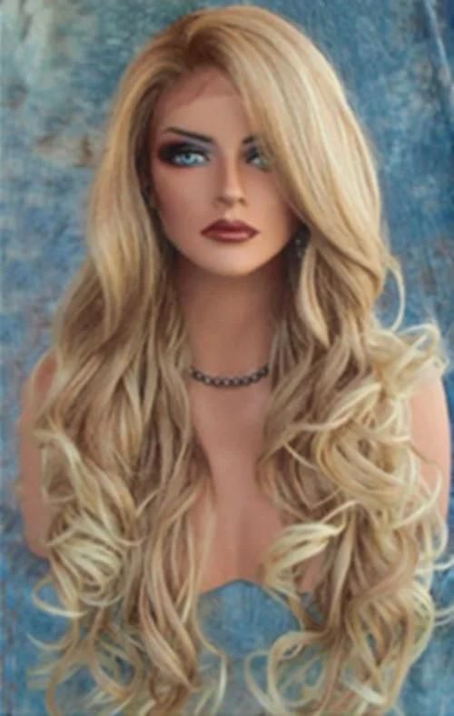 Fashionable 13X4 Blonde 150% Density Body Wave Synthetic Hair Wig