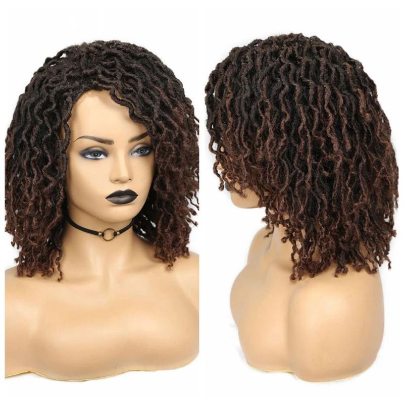 Short Soft Brown Synthetic Wigs Faux Loose Dreadlock Dreads Braiding Crochet Twist Fiber for Black Women Daily Hair Wig