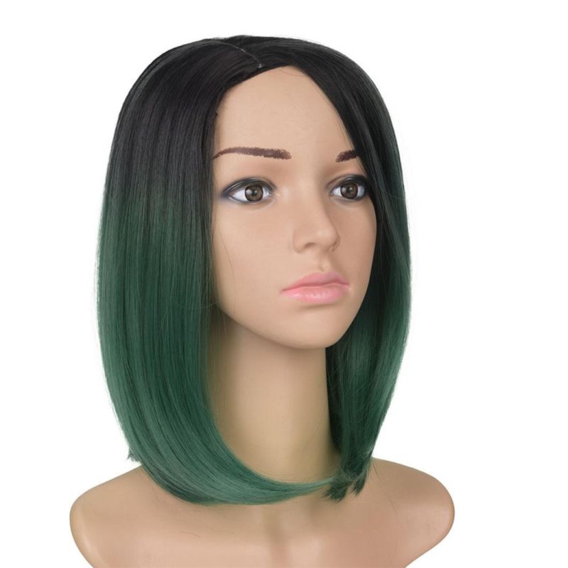 Middle Part Short Ombre Black Dark Blonde Color Bob Wig with Lace Front Brazilian Human Hair Wigs for Women 12 Inches