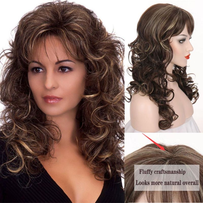 Natural Hairline Women Heat-Resistant Wigs Synthetic Wig Fluffy Curly Wave Wig for Black and White Women