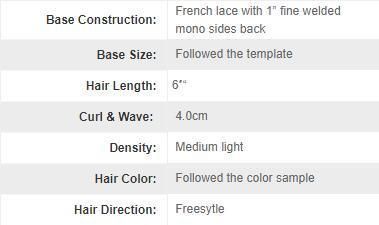 French with 1" Fine Welded Mono Custom Made Toupee Brazilian Hair