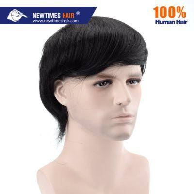 Black Color PU Base Natural Men Wig Human Hair