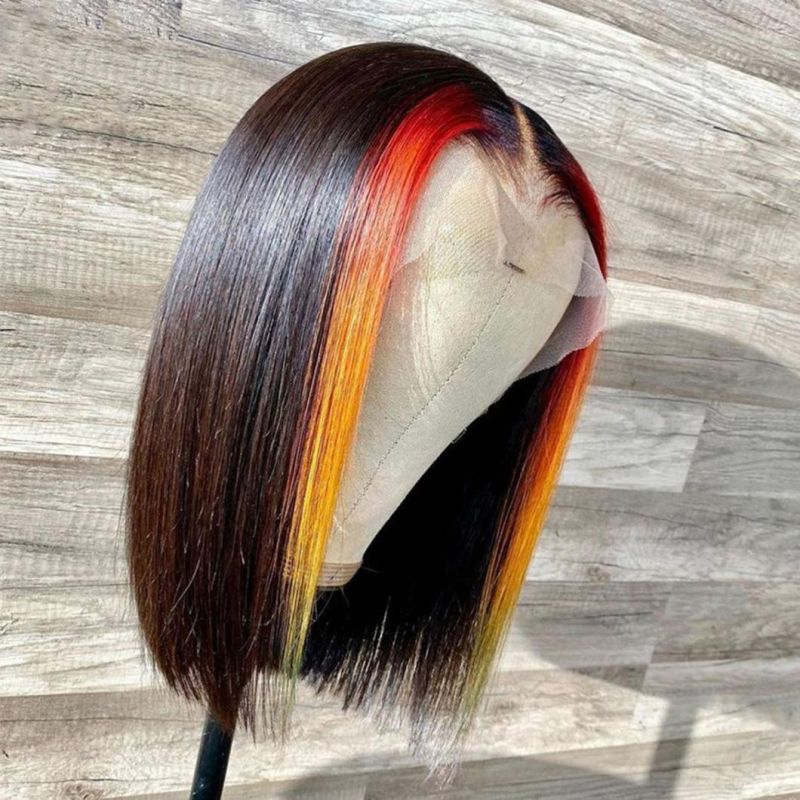 Orange Colored Honey Blonde Short Bob Lace Part Human Hair Wigs for Women Pre Plucked Brazilian Straight Remy Hair Highlight Lace Wigs 150%