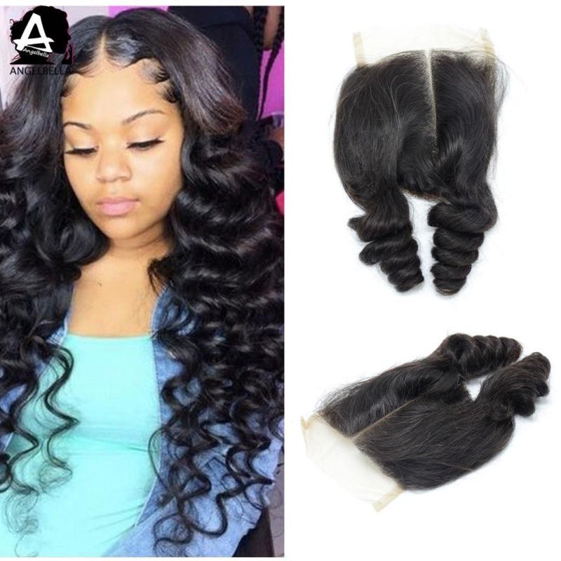 Angelbella Raw Mink Brazilian Remy Human Hair Loose Funmi 4X4 Lace Closure with Baby Hair
