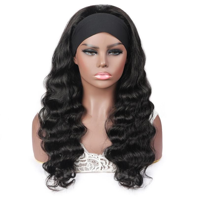 Human Hair Full Machine Made Wigs Loose Wave Glueless for Black Women Wig with Headband