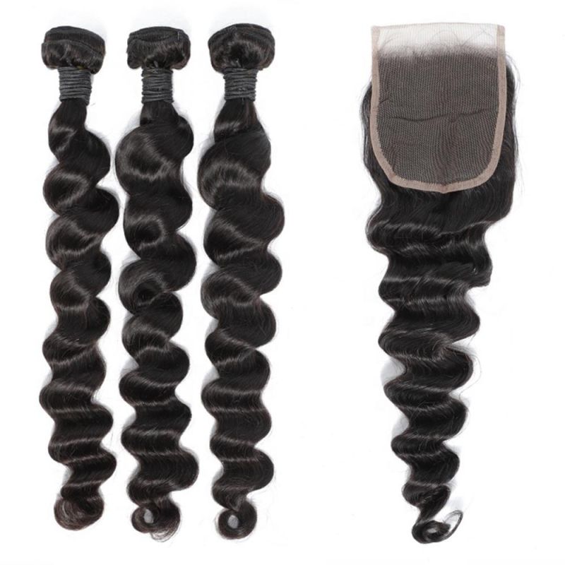 Kbeth Virgin Hair Bundle 4*4 Deep Loose Wave Closure 12-22 Inches 10A Grade Brazilian Full Soft Deep Wave Bundles Wholesale