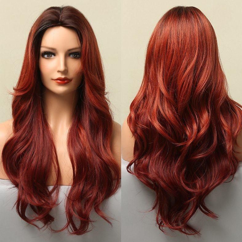 Freeshipping Long Wavy Gradient Red Synthetic Wigs for Women Heat Resistant Natural Middle Part Cosplay Party Lolita Hair Wigs Dropshipping Wholesale