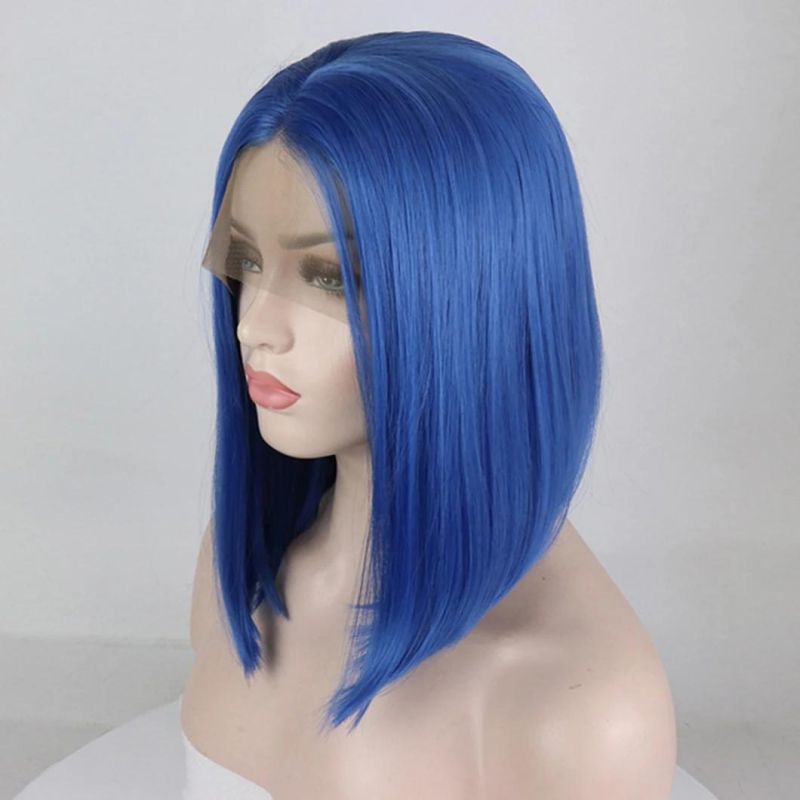 13*4 Synthetic Lace Front Wig Straight Hair Bob Wigs 1b/Dark Pink and 1b/Light Blue and Ombre Color and Green Color Lace Frontal Short Wigs for Women