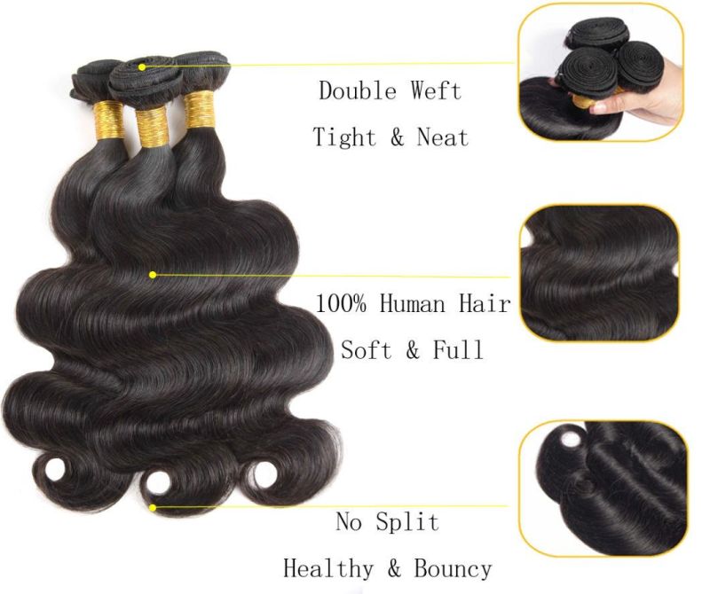 Brazilian Virgin Hair Body Wave Bundles with Lace Closure Free Part Natural Black