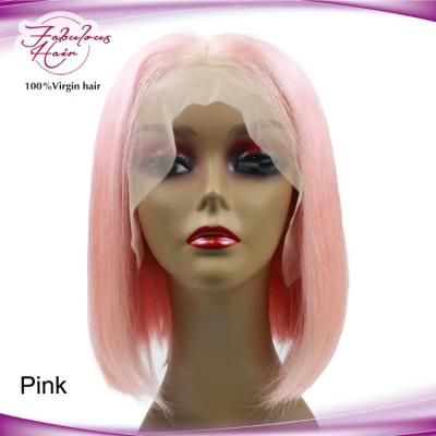 African American Soft Pink Straight Bob Wig Real Hair Wholesale