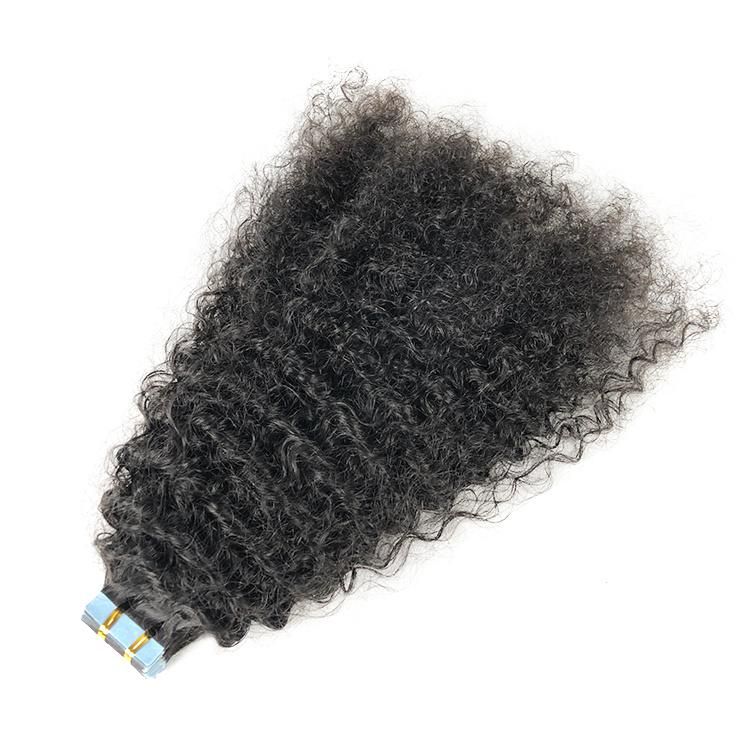 Wholesale Double Drawn Kinky Curly Remy Virgin Brazilian Tape in Human Hair Extensions