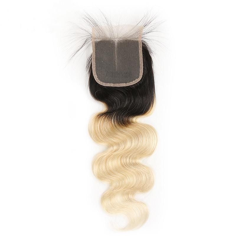 Remy Blonde Color with Dark Roots Hair Body Wave 2 3 4 Bundles with 4X4 Lace Closure Brazilian Human Blonde 1b 613 Hair Honey Blonde Ombre Bundles with Closure