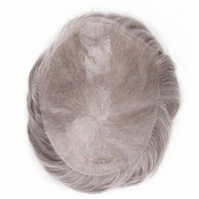 Delicate Lift Injected Super Thin Skin Base Gray Male Natural Hair Toupee