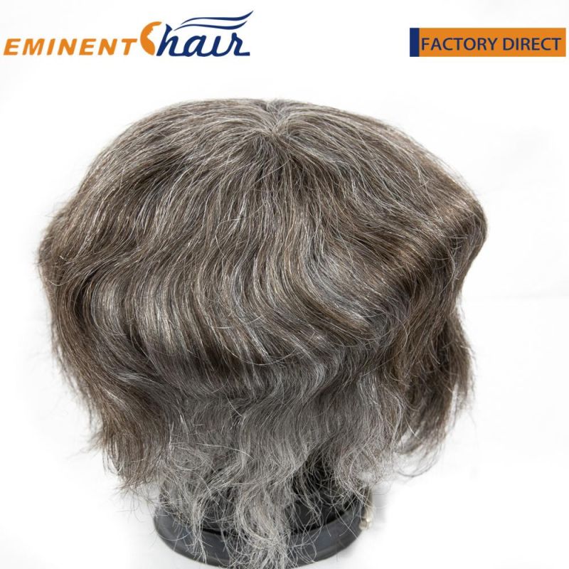 Human Grey Fine Mono with Npu Hair Replacement System Toupee for Man