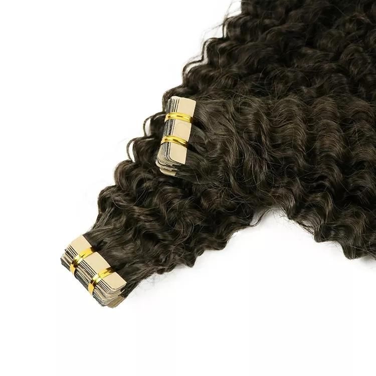 Double Drawn 100% Virgin Brazilian Human Hair Deep Wavy Tape in Hair Extension