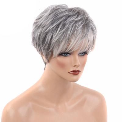 Kbeth Old Ladies Human Hair Wigs Good Quality Wholesale Fashion 14 Inch Machine Made Cheap Price White Color Short Straight Wig Supplier