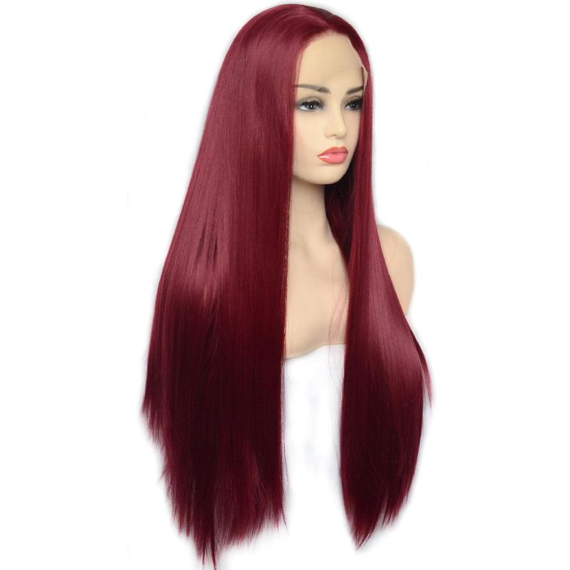 Wine Red Hair Brazilian Human Hair Wigs Lace Front Wig Long Straight Remy Virgin Hair Wig for Women 26 Inches