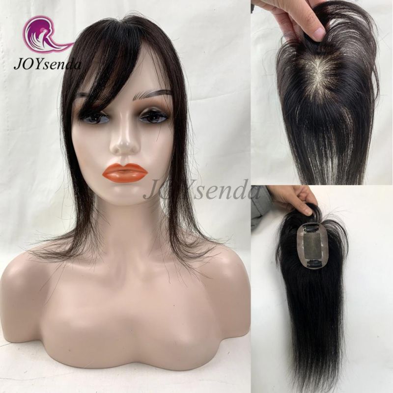 7X10 Hand Tied Straight Mono+PU Base with Clips in Hair Toupee Remy Hairpiece Human Hair Topper Hairline for Women