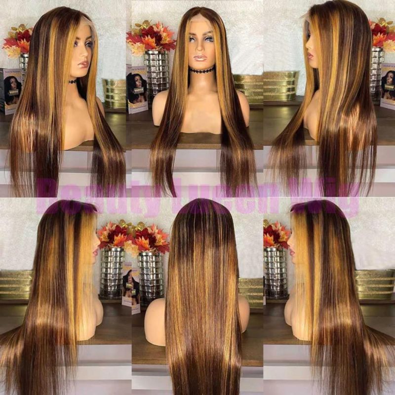 Ombre Brown Straight Wig 150% Lace Front Human Hair Wigs for Women Brazilian Remy Hair Pre Plucked Lace Wig with Baby Hair 26 Inch