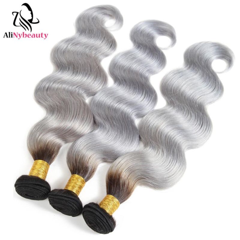 Alinybeauty Color 1b/Grey Hair Weave Brazilian Human Hair