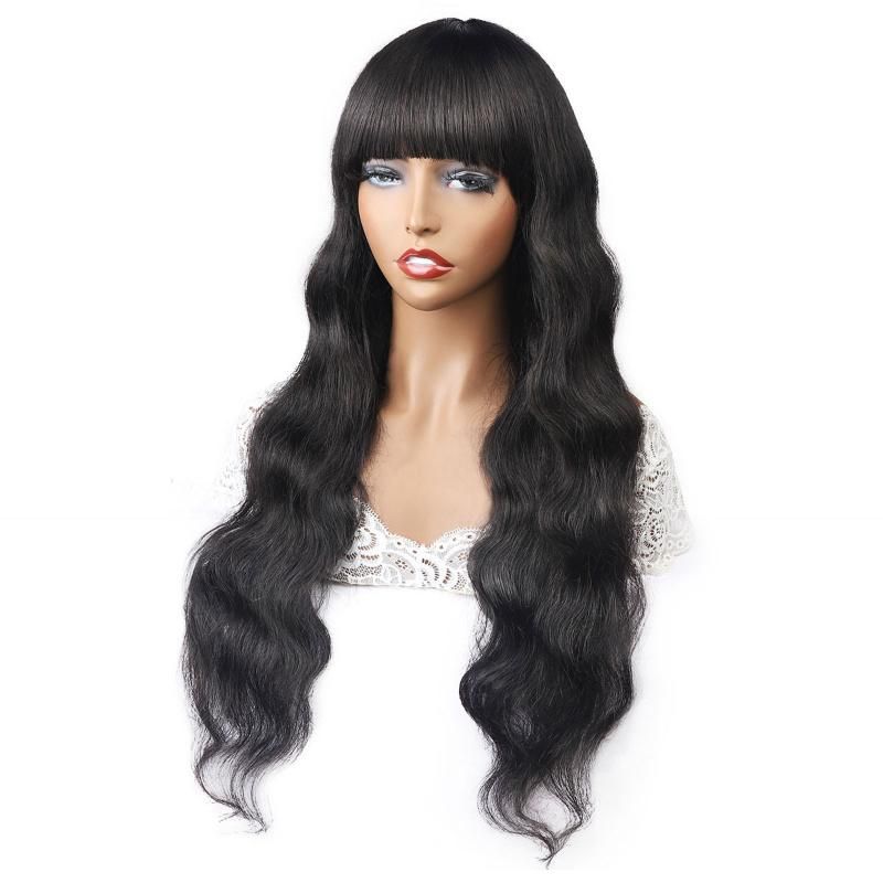 Cheap Wholesale Human Hair Wigs with Bangs Body Wave Virgin Brazilian Hair Machine Made