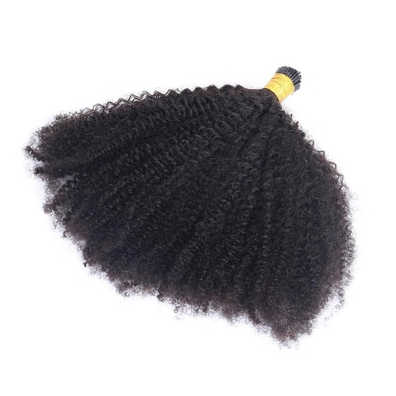 16inch 2PCS/Lot of Afro Kinky Curly Human Hair 4b 4c I Tip Microlinks Brazilian Virgin Hair Extensions Hair Bulk Natural Black Color for Women