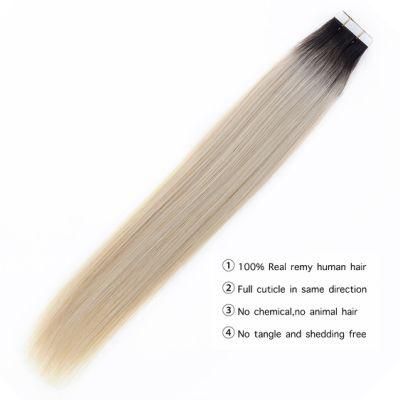 2.5g/PC Remy Tape Human Hair Extensions Balayage Platinum Blonde Color Double Drawn Straight Hair 10PCS 20&prime;&prime;