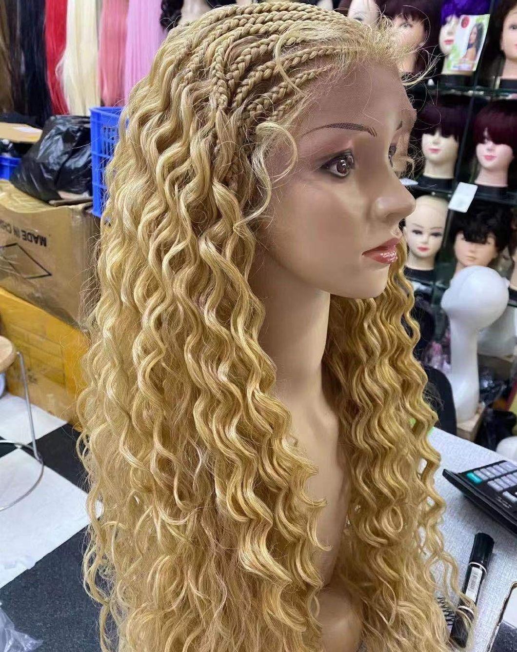 Dropshipping Natural Looking Afro Kinky Synthetic Hair Braids Lace Frontal Wig