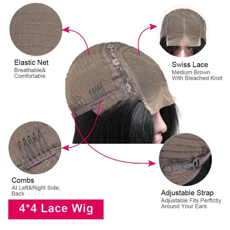 Wholesale Jerry Curly 4X4 Lace Closure Human Hair Wigs 150% Density, Unprocessed Brazilian Virgin Hair Free Part Wig Pre Plucked with Baby Hair