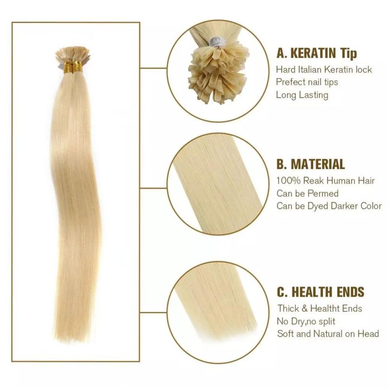 U Tip Nail Hair Extensions Machine Remy Hair 16" Natural Real Human Hair Pre-Bonded Hair Extensions 100g