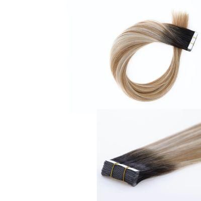Remy Tape Hair Extension 14&quot; 18&quot; 22&quot; 20PC Straight Human Hair on Adhesive Blonde Extensions Seamless Hair Black