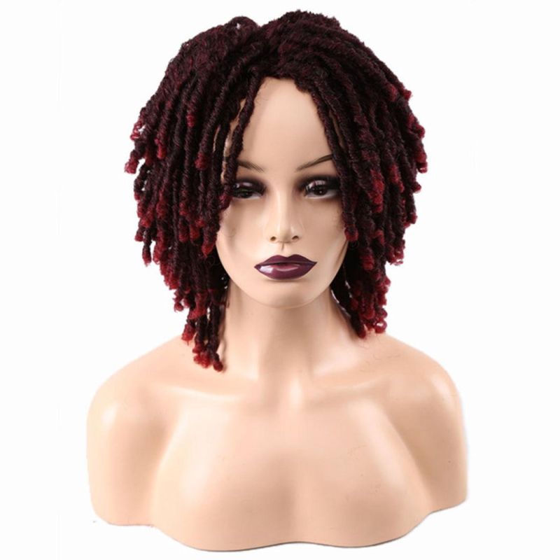 Dreadlock Short Twist Curly Wig Ombre Brown for Black Women and Men Afro Synthetic Crochet Hair Faux Locs Braid Wigs