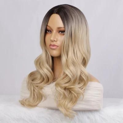 Blonde Color Curly Wavy Synthetic Wholesale Cheap Long Ombre Wigs for Black Women Heat Resistant Fiber
