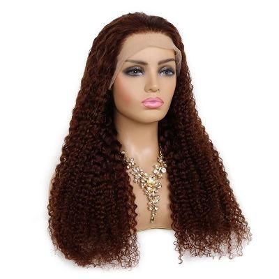 100% Unprocessed Vingin Human Hair Kinky Curly Remy Hair13*4 Lacefront Soft Middle Brown Lace Wig
